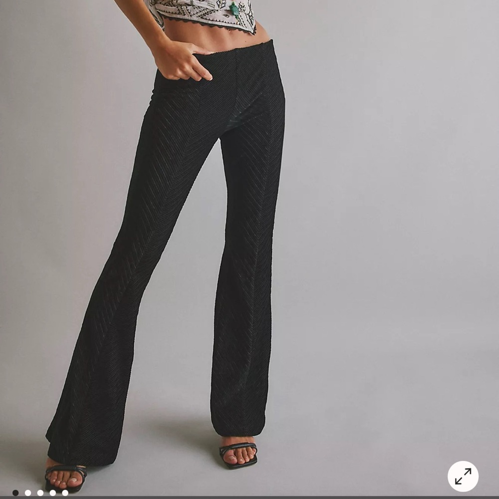 Free People Textured Black Velvet Stretchy Wide Leg Pants